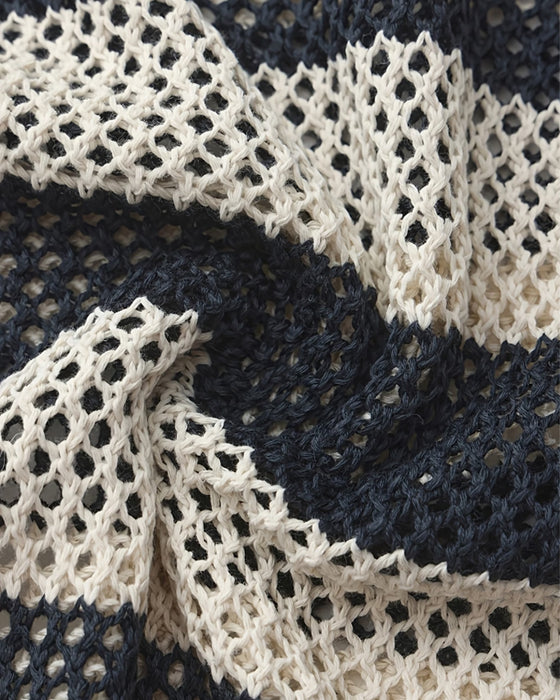 Pullover Kleid Dolmanärmel Gestreifter Print Hohler Ausschnitt