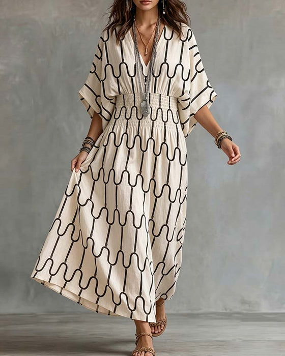 Kleid V-Ausschnitt Geometrisches Muster A-Linie