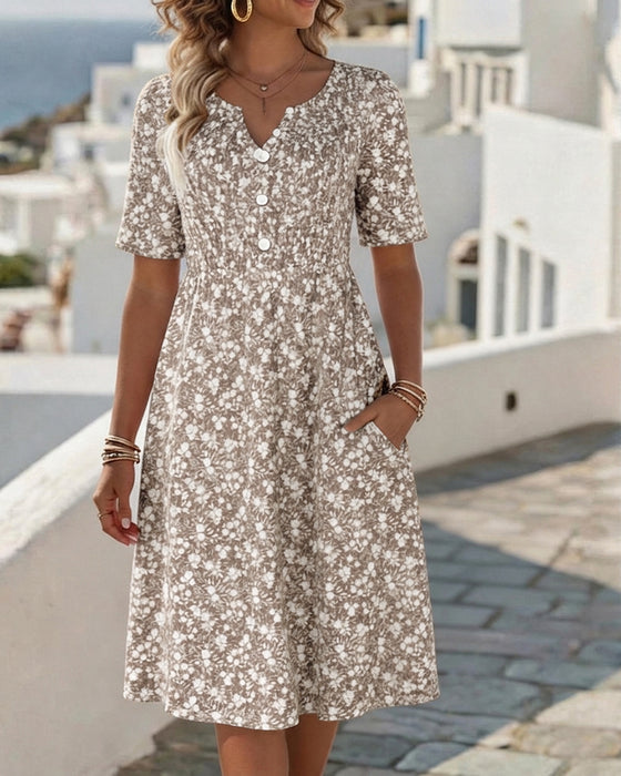 Kleid V-Ausschnitt Kurzarm floral