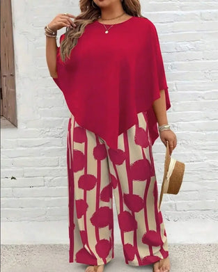 Set Umhang-Stil Oberteil Und Bedruckte Weite Hose
