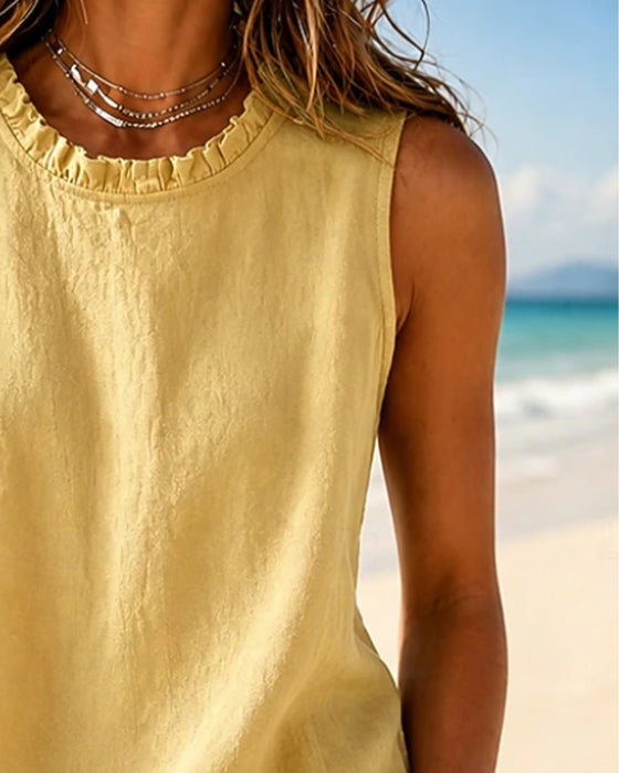 Tank Top Uni Farbe Ärmellos Runder Ausschnitt Lace