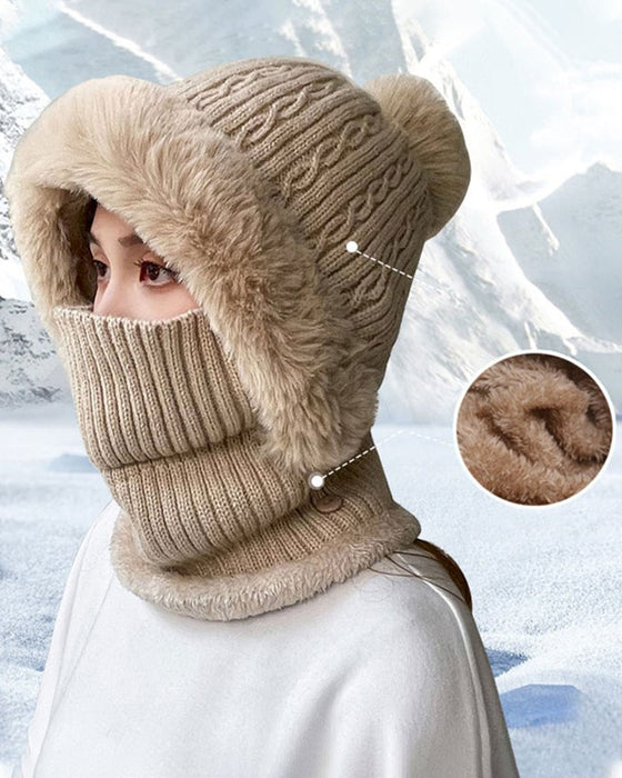 All-in-One Gestrickte Mütze Und Schal