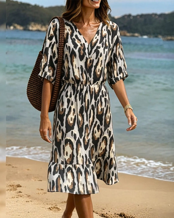 Lässiges A-Linien-Kleid Mit Leopardenmuster