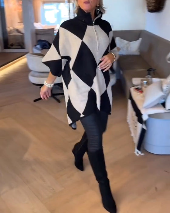 Pullover Stehkragen Argyle unregelmäßig