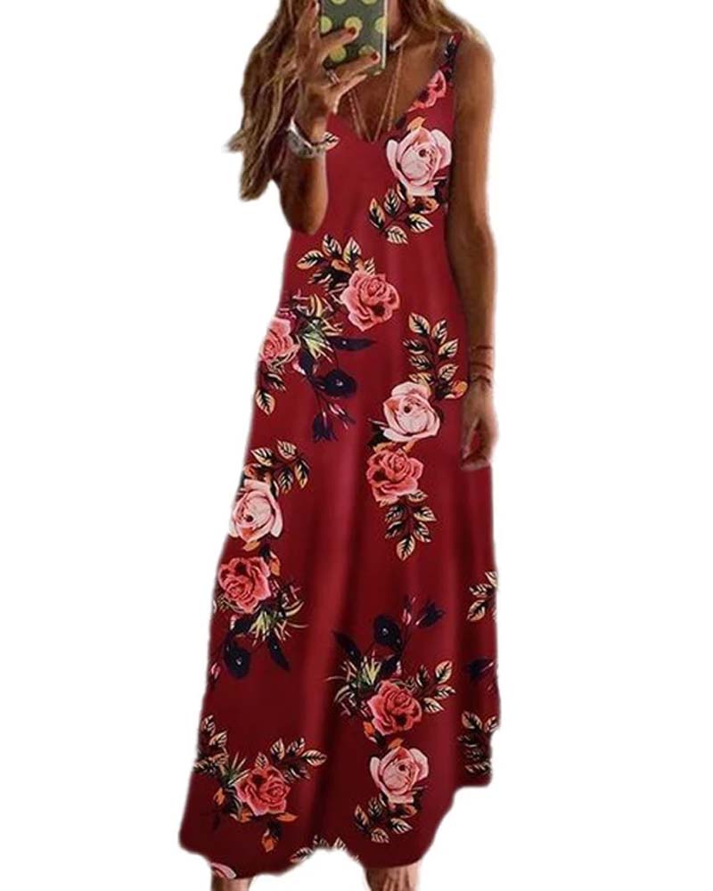 Kleid Lang Druck Spaghettiträger