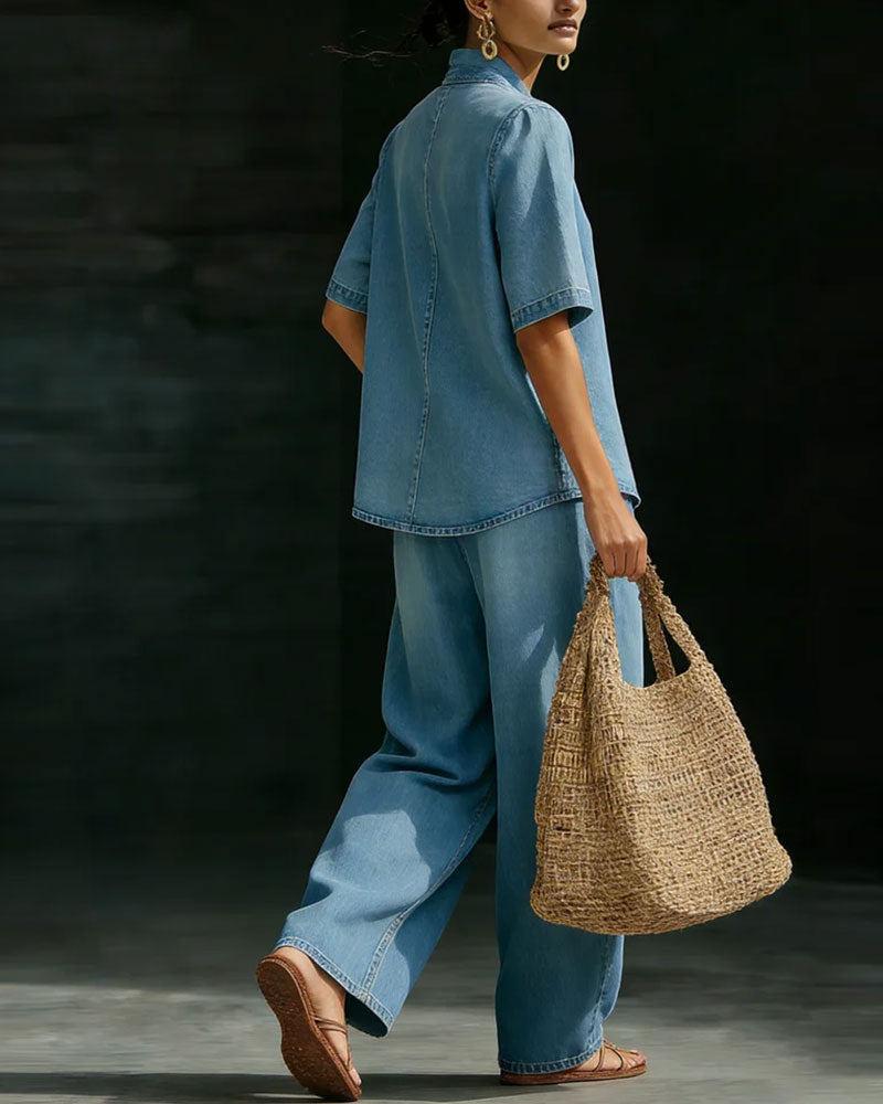 Set Gewaschen Denim V-Ausschnitt