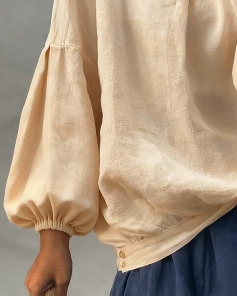 Bluse Puffärmel Baumwolle Leinen