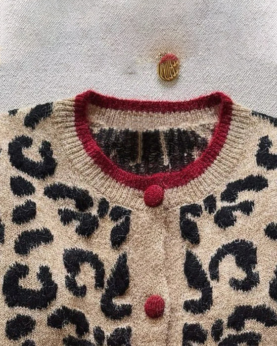 Cardigan Mode Leopard Jacquard Strick