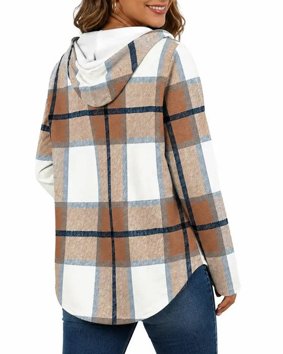 Bluse Karo Mit Kapuze Kordelzug