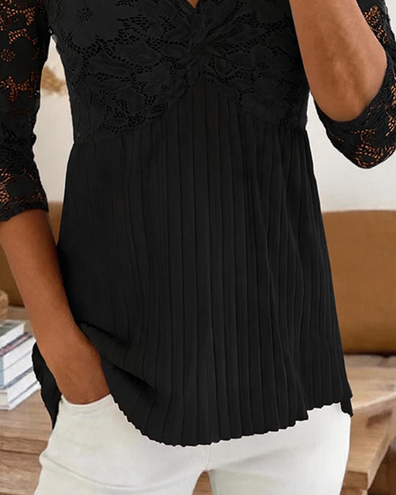 Bluse Locker V-Ausschnitt Spitze Panel