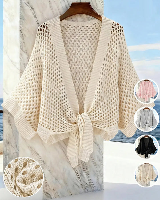 Cardigan Mit Bindebund Saum Durchbrochen
