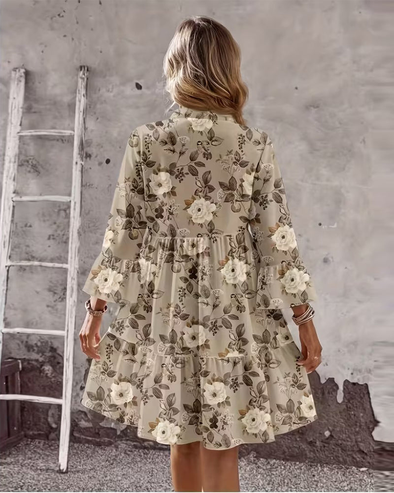 Kleid Glockeärmel Blumendruck