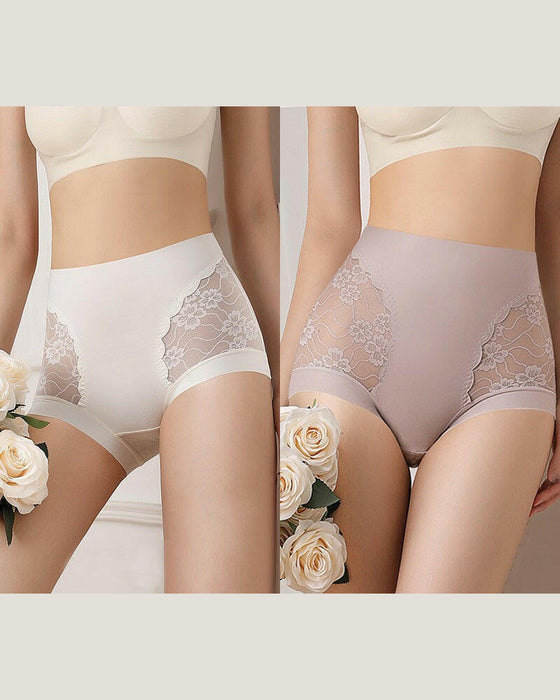 Damen hohe Taille Spitze nahtlos elastisch seidig Unterwäsche