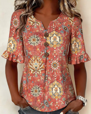 Bluse Ethno Print Flatterärmel