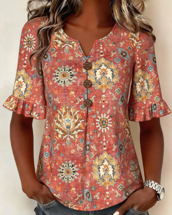 Bluse Ethno Print Flatterärmel