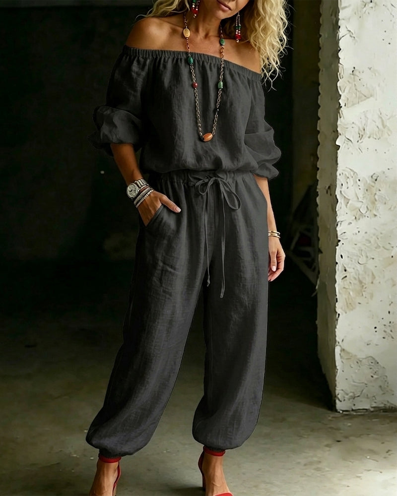 Jumpsuit Off-Shoulder Bindegürtel Tailliert