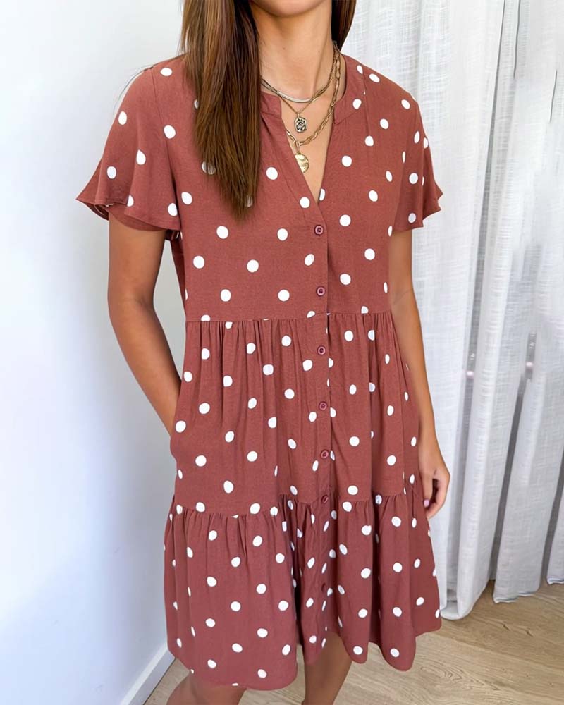 Kleid Punktiert Kurzarm Hemd