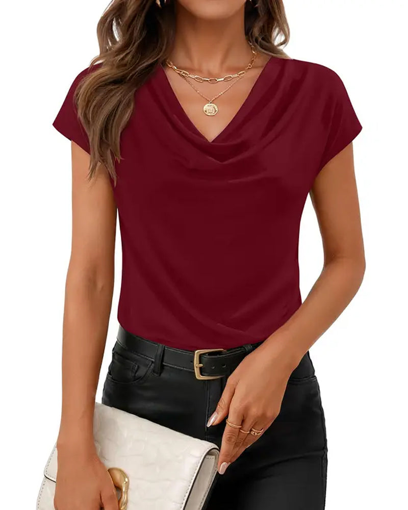 T-Shirt Drapierter Cowl-Neck Kurzarm