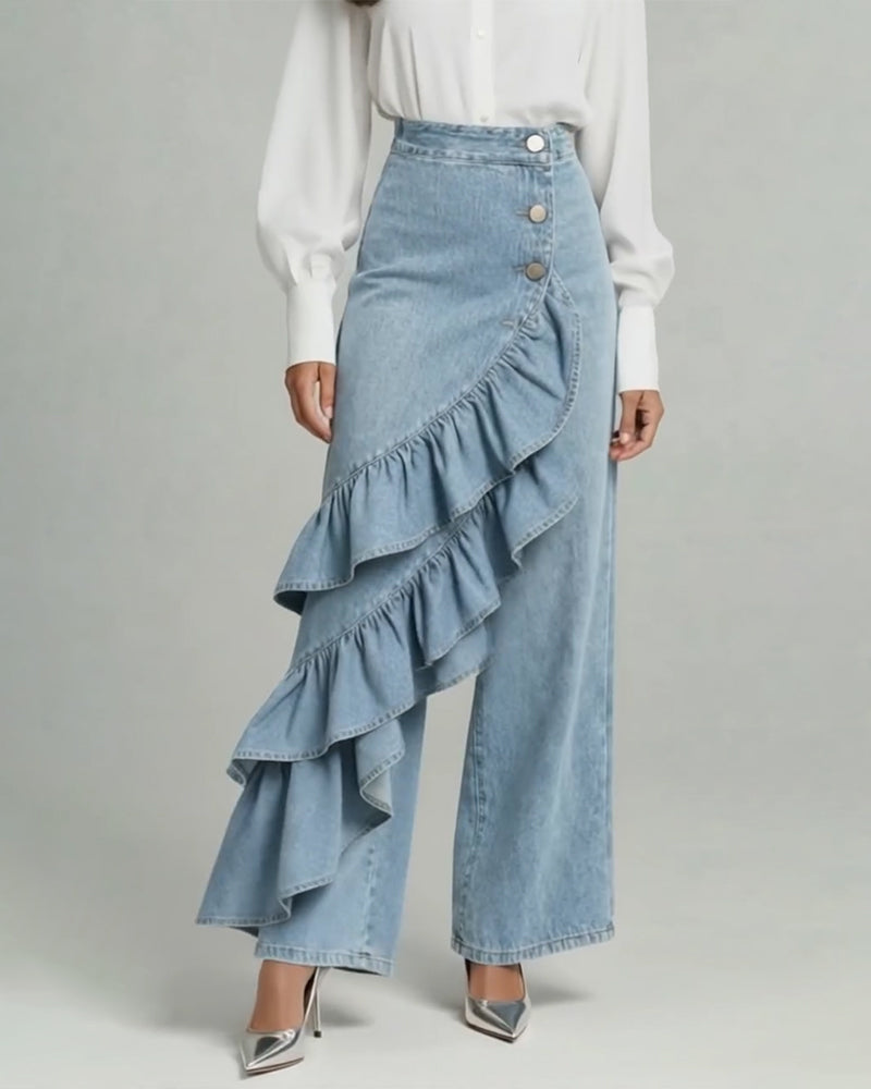 Denim-Hose Modisch Rüschenbesatz