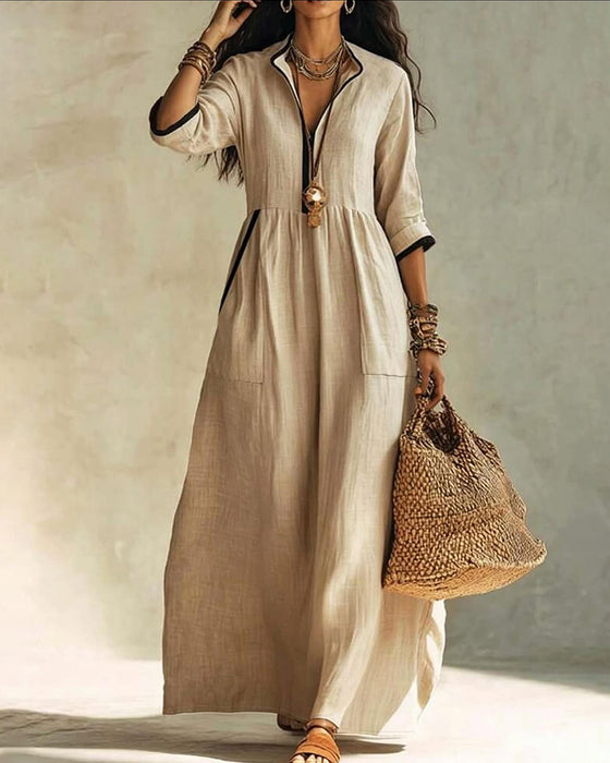 Kleid Mandarin Kragen Lässig