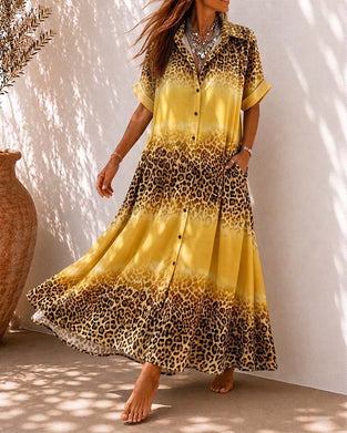 Kleid Kragen Leopard Druck Gradient Hemd