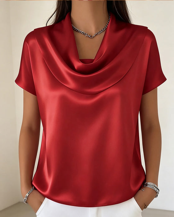 Bluse Einfarbig Drapierter Kragen