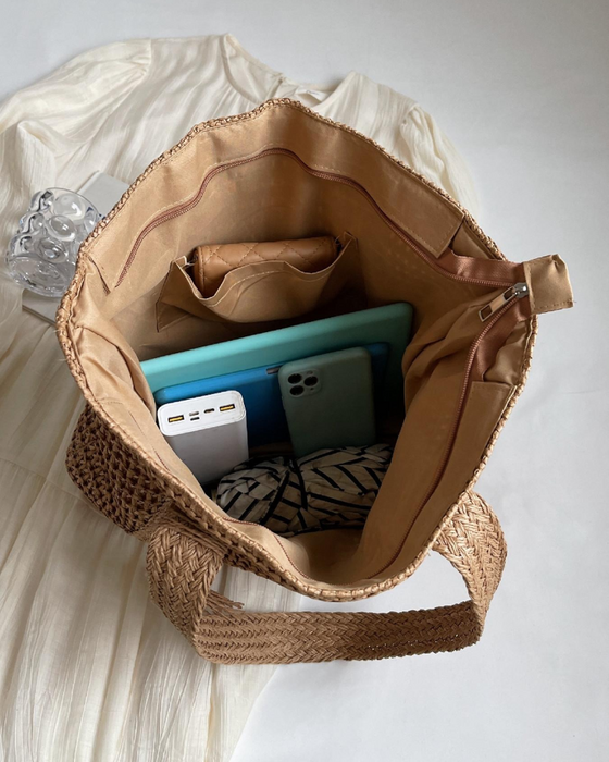 Strandtasche Große Kapazität Einfarbig Stroh