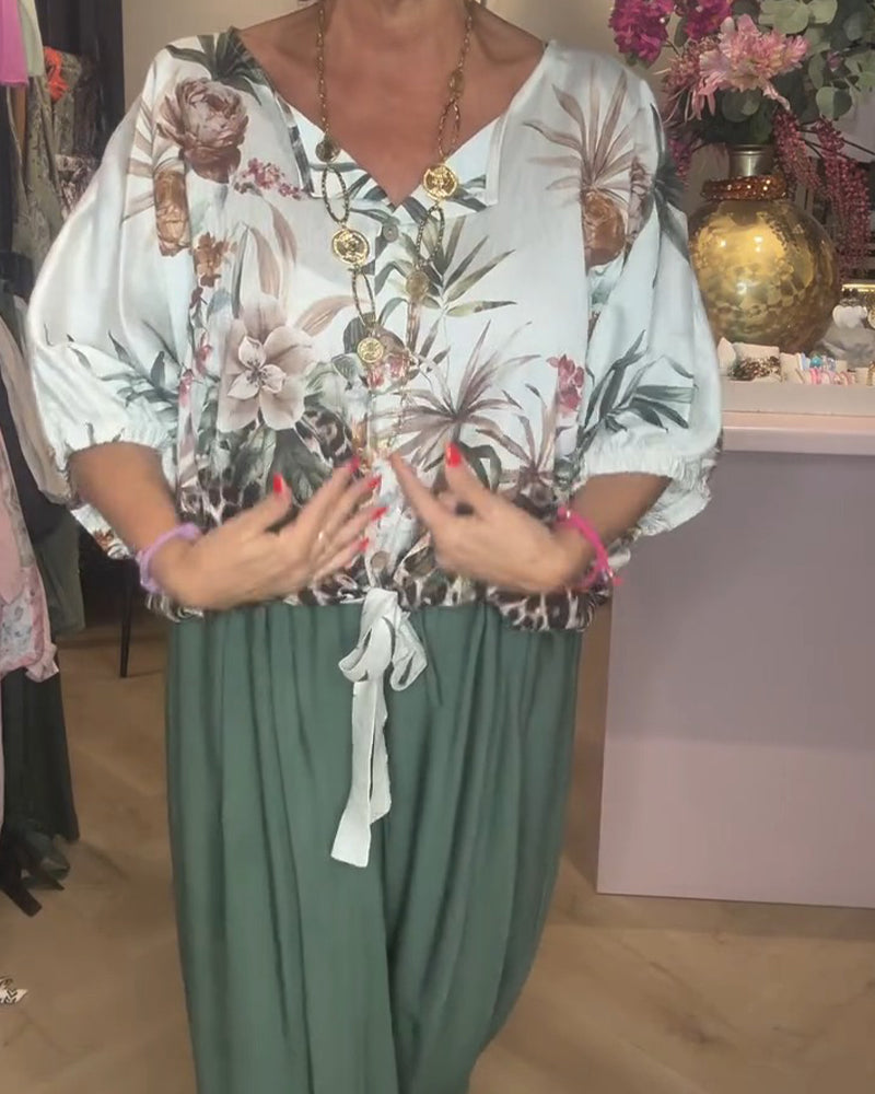 Bluse Fledermaus Ärmel Druck Locker