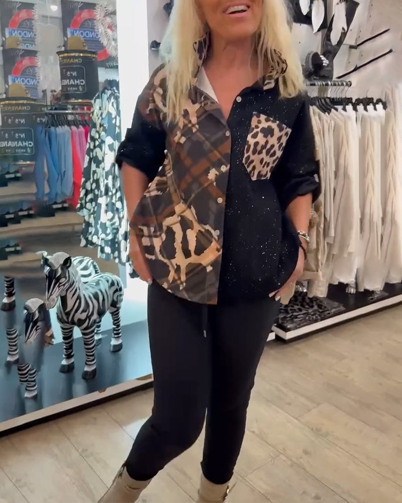 Hemd Kragen Tasche Patchwork-Print