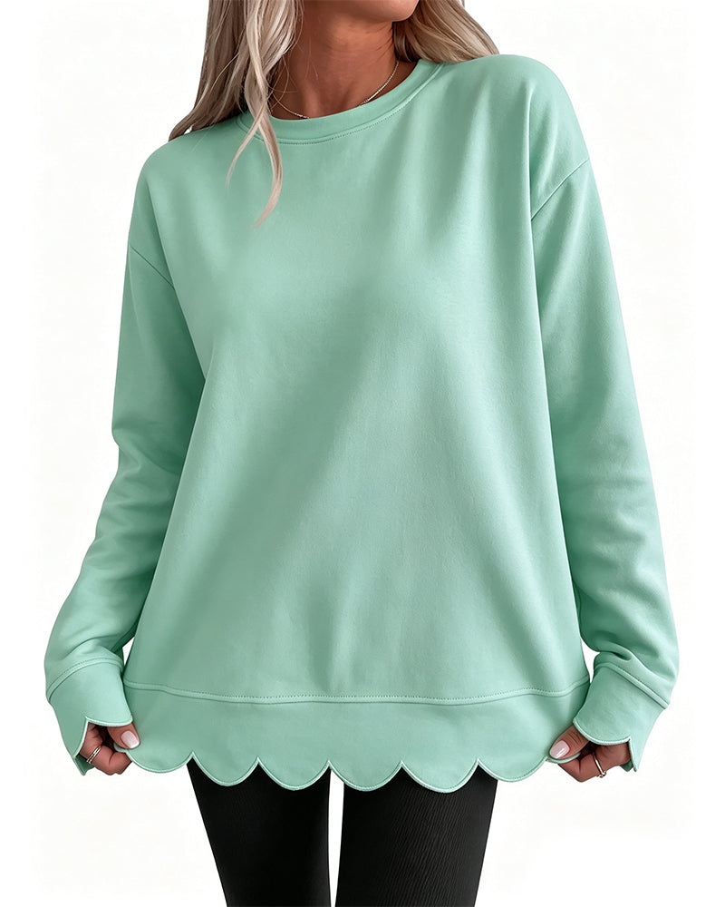 Sweatshirt Scallop Trim Lässig
