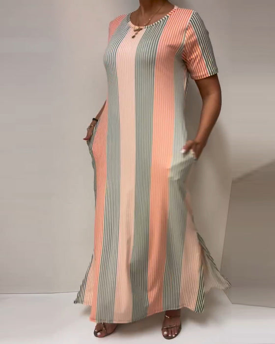 Kleid Gestreift Schlitz Casual Long