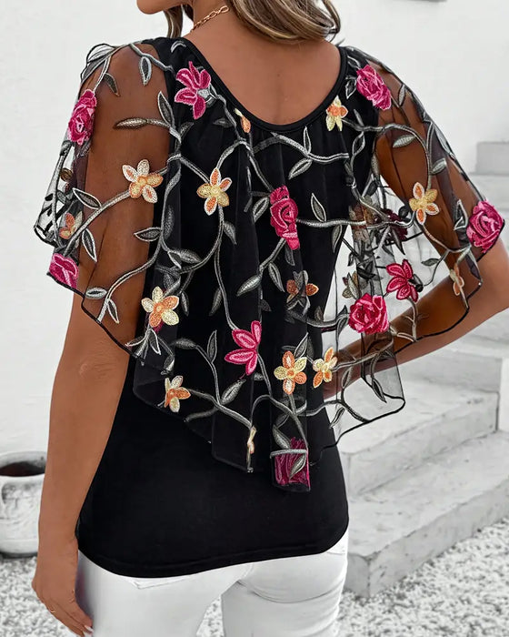 Bluse Bestickt Mesh Schwerlast