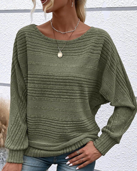 Einfarbiges Langarmshirt mit Rundhals und Streifen