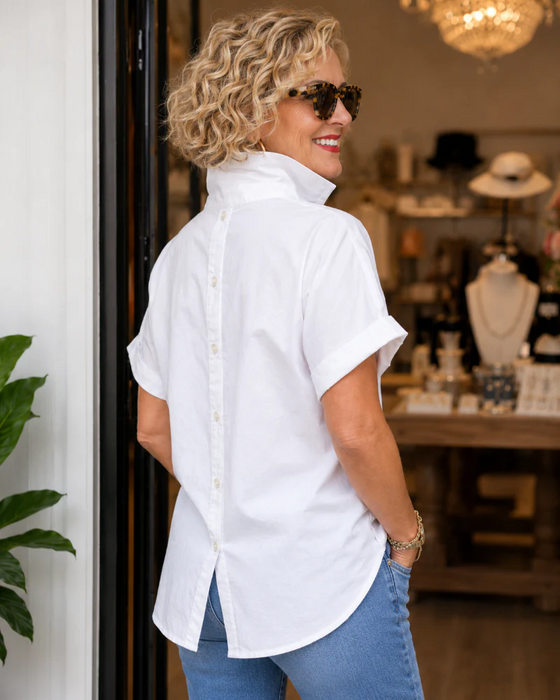 Bluse Tasche Knopf V-Ausschnitt Lässig