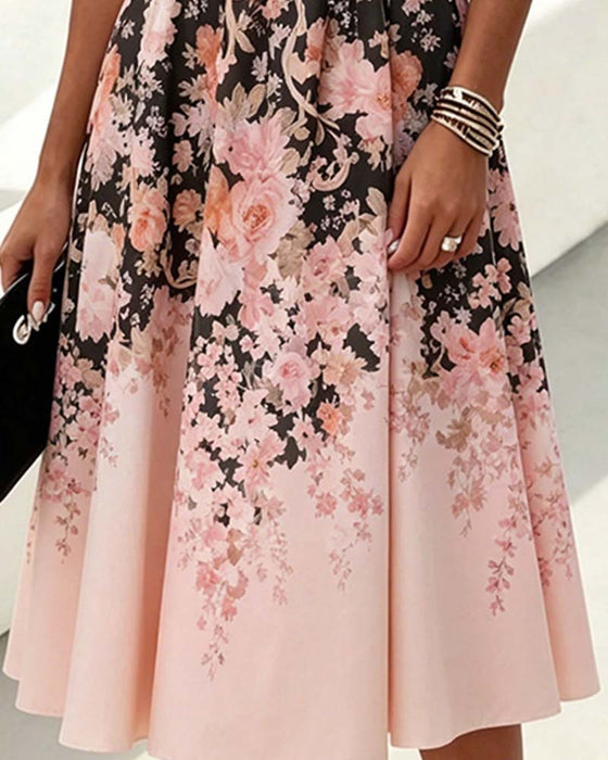 Kleid Ärmellos Rundhals Hohe Taille Bedruckt