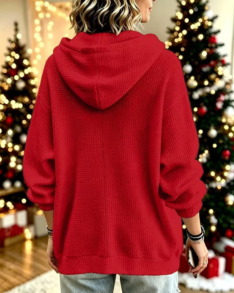 Hoodie Lässig Knopf Einfarbig