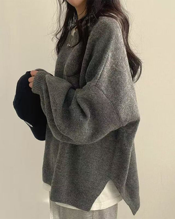 Pullover Rundhals Seite Schlitz