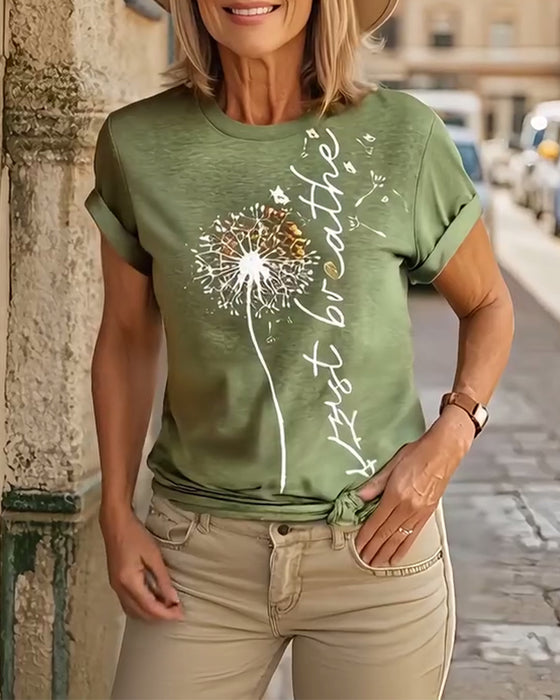 T - Shirt Mit Dandelion Druck Kurzarm
