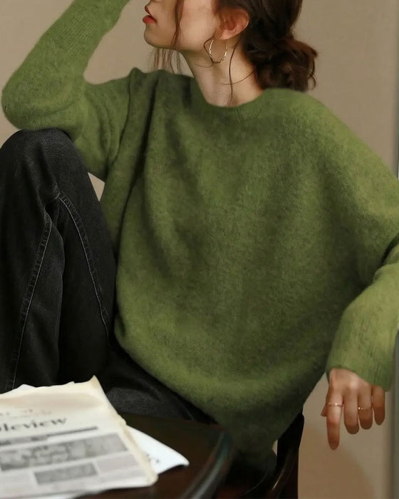 Pullover Rundhals Langarm Locker Gestrickt