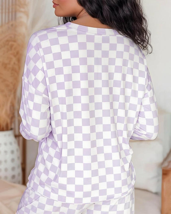 Zweiteilige Sets, lässiges Rundhals-Karo-Shirt