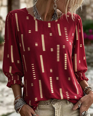 Top Geometrischer Druck Dreiviertel Puffärmel