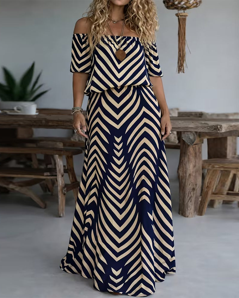 Kleid Geometrischer Streifen Print Off-Shoulder