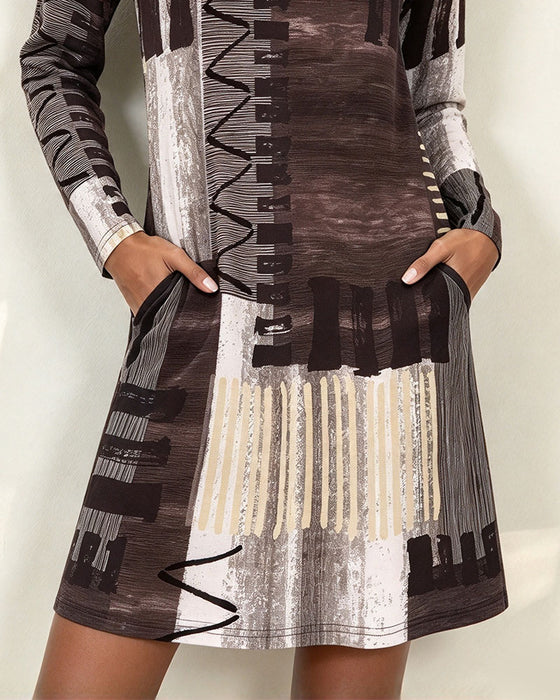 Kleid Runder Kragen Bedruckt