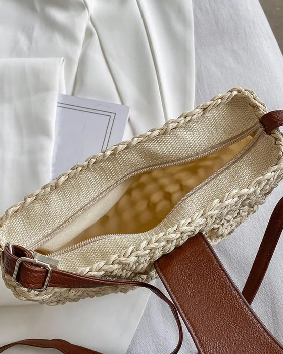 Tasche Boho Halbkreisförmig Hohl Stroh