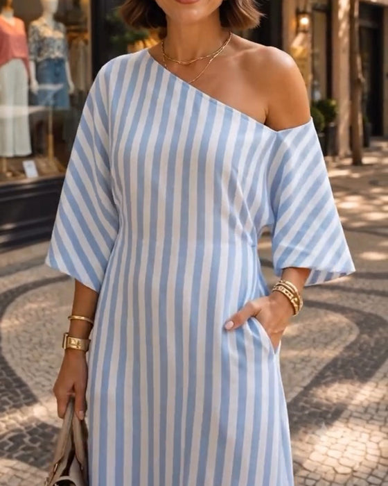 Kleid Lässig Ein-Schulter