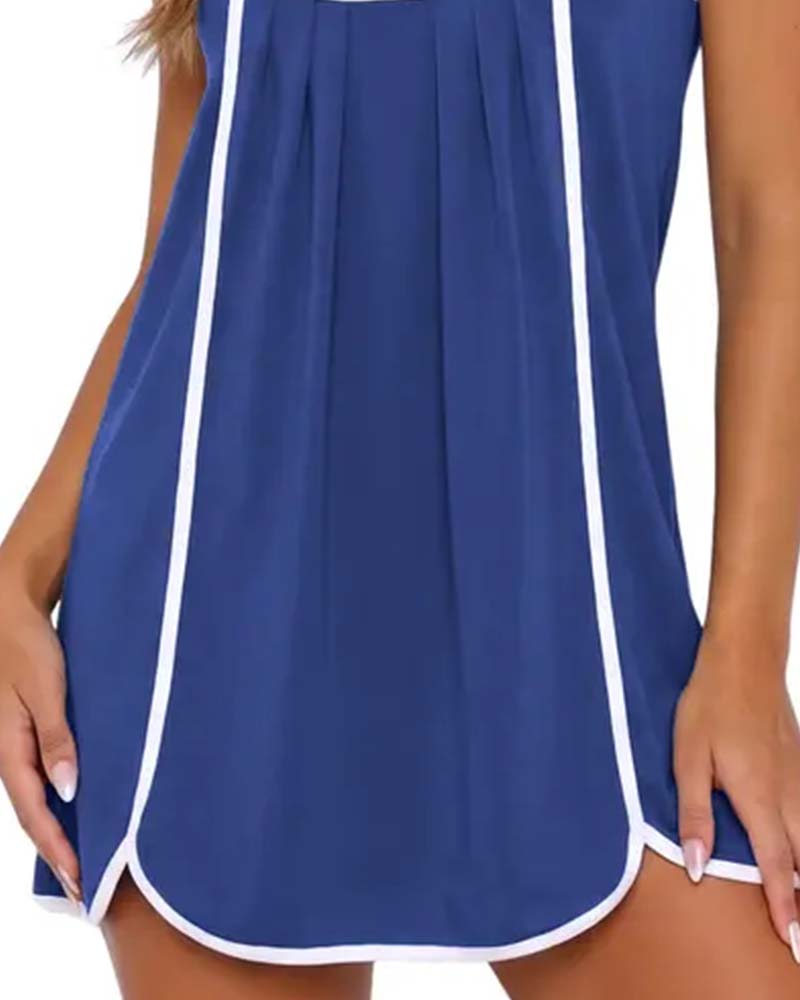 Kleid weiß eingefasst Colorblock ärmellos