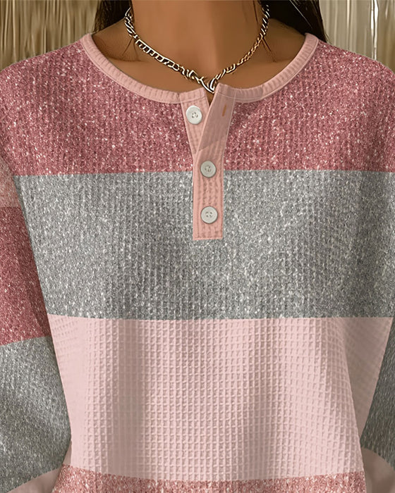 Sweatshirt Knopf Rundhals Farbblock