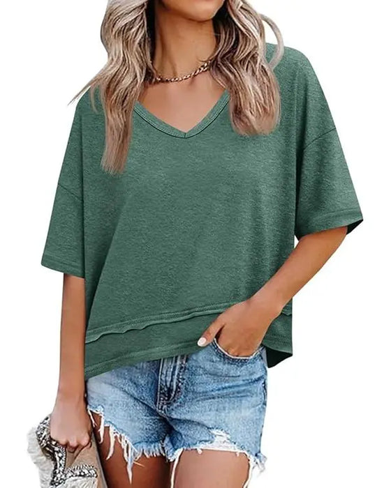 Einfarbiges T-Shirt Mit V-Ausschnitt