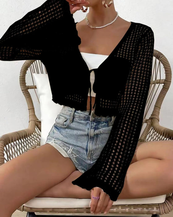 Cardigan Einfach Uni Hohl Aus Strand