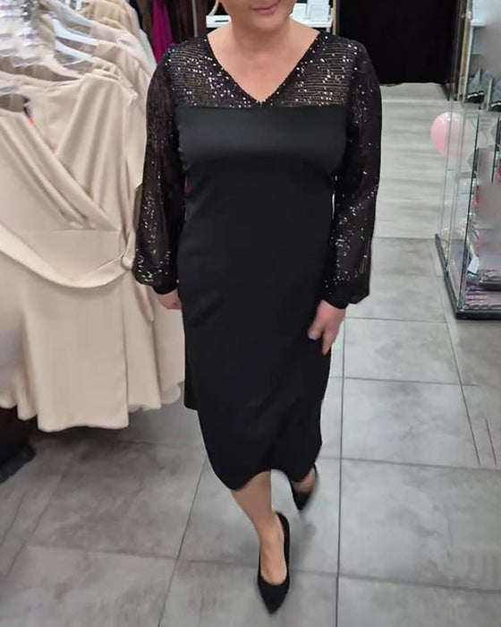 Elegantes unifarbenes Kleid mit V-Ausschnitt